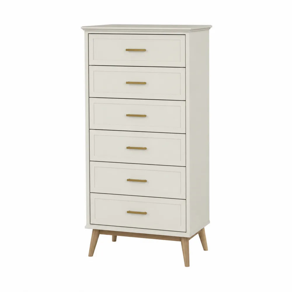 White Painted Wood Dresser with 6 Drawers