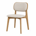 Wood Dining Chair with Beige Fabric Upholstery