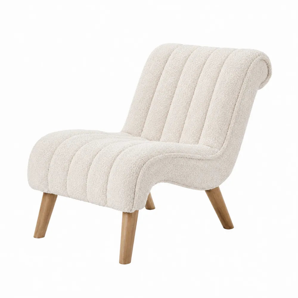 Living Room Bouclé Fabric Lounge Chair Beige