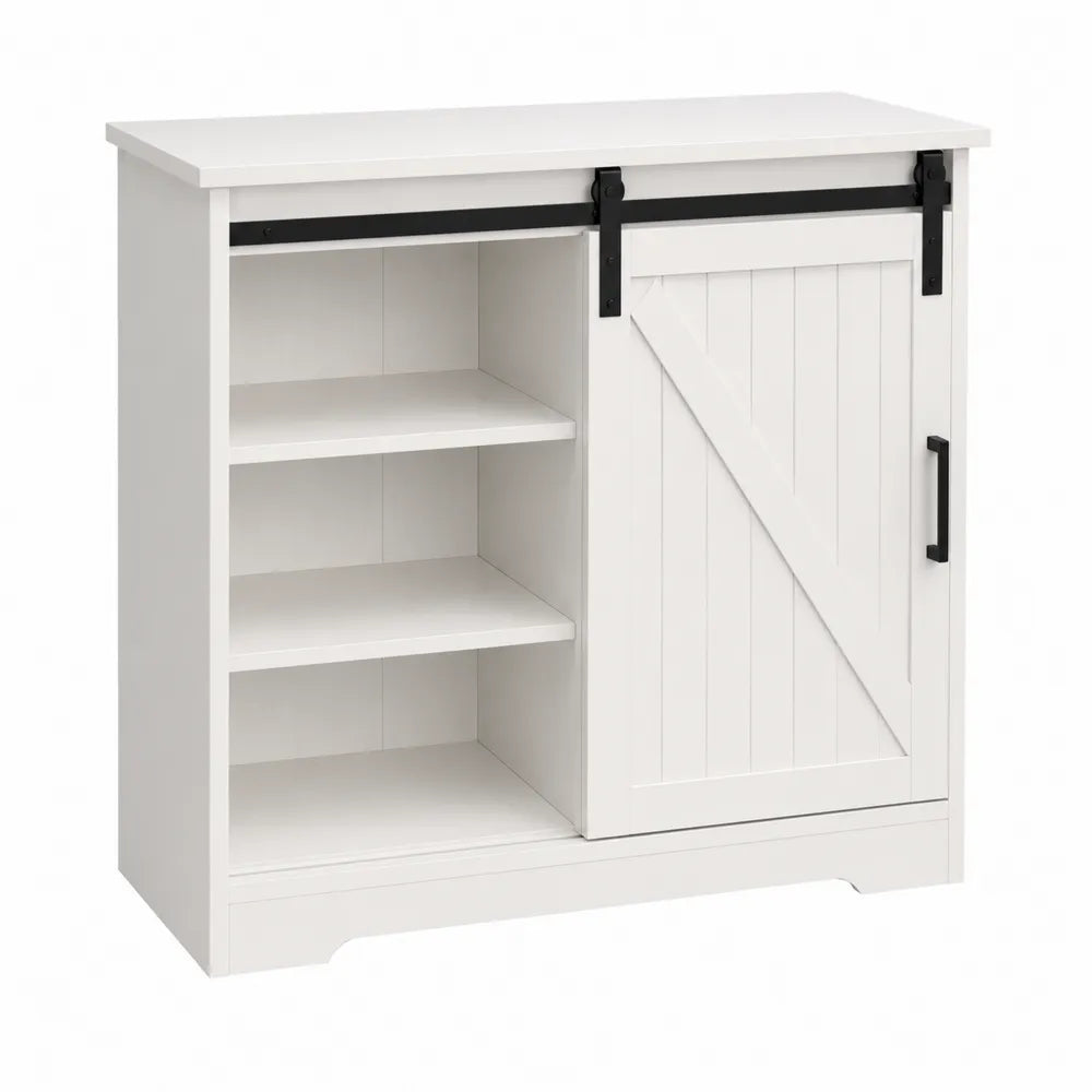 Wooden Sideboard with Sliding Barn Door White 90cm x 35cm x 81cm