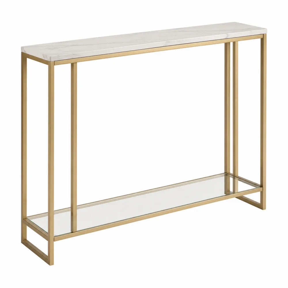 Marble Top Brass Frame Console Table White Gold 120x30x80cm