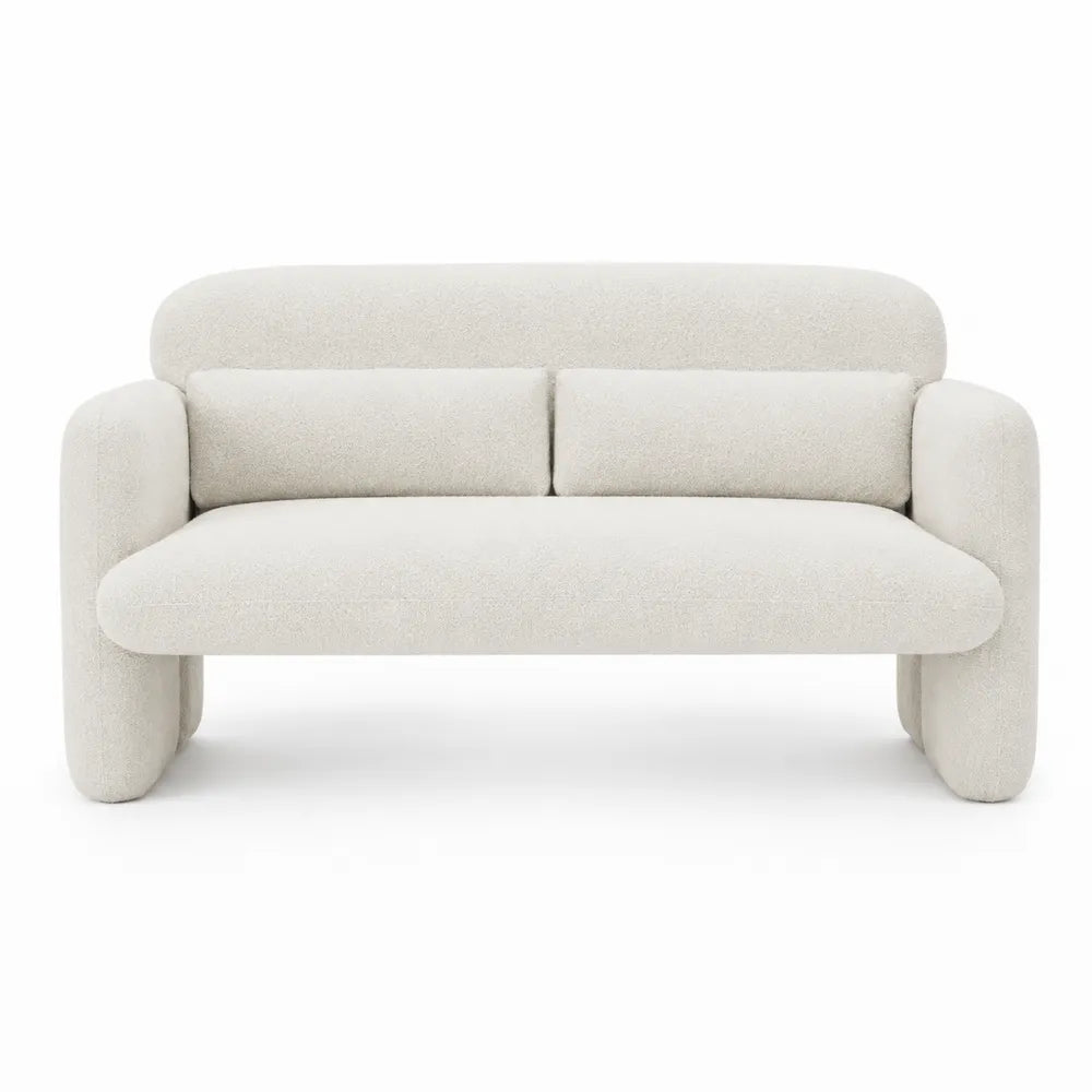 Modern Two-Seater Bouclé Fabric Sofa Cream 150cm