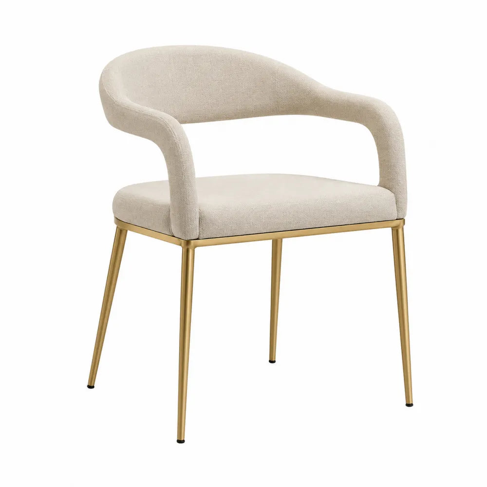 Dining Chair Linen Upholstery with Metal Legs Cream 50cm x 55cm x 80cm
