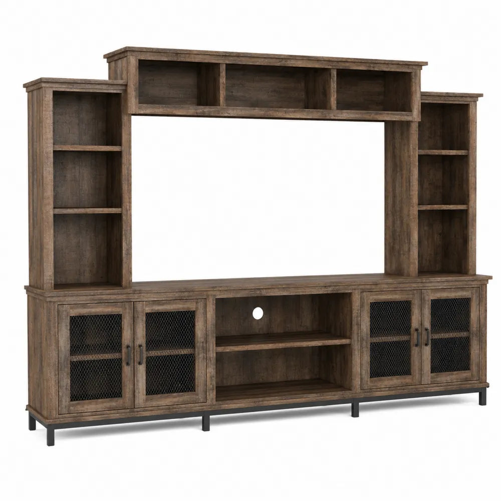 Rustic Wood Entertainment Center with Adjustable Shelves