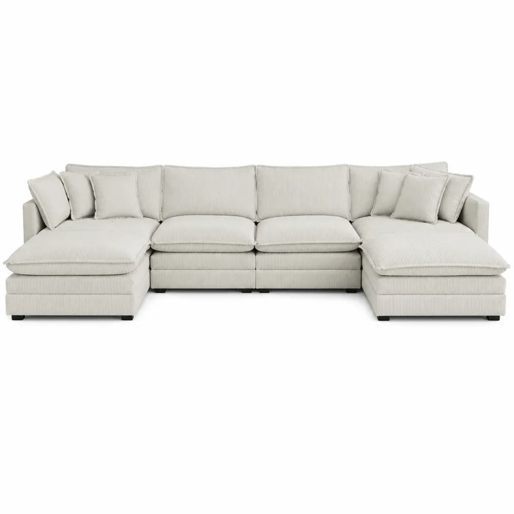 Fabric Sectional Sofa Set with Chaise Light Gray 340cm