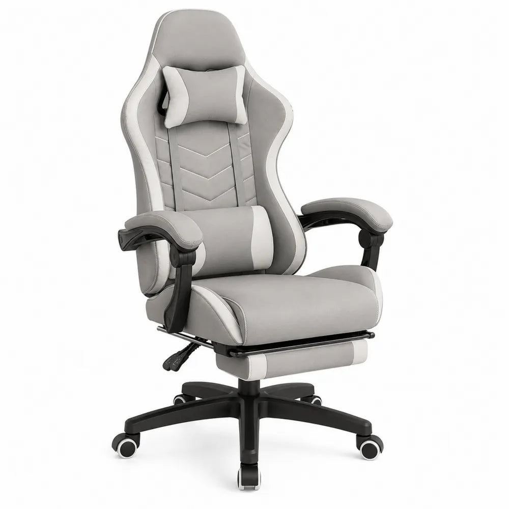 Ergonomic Gaming Office Chair Recliner PU Leather Gray Adjustable