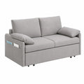 Convertible Sofa Bed 2-Seater Linen Fabric Light Gray