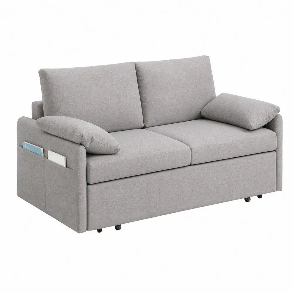 Convertible Sofa Bed 2-Seater Linen Fabric Light Gray