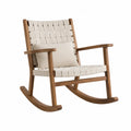 Teak Wood Rocking Chair with Beige Polyester Fabric
