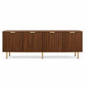 Walnut Veneer TV Stand with Brass Accents 200cm
