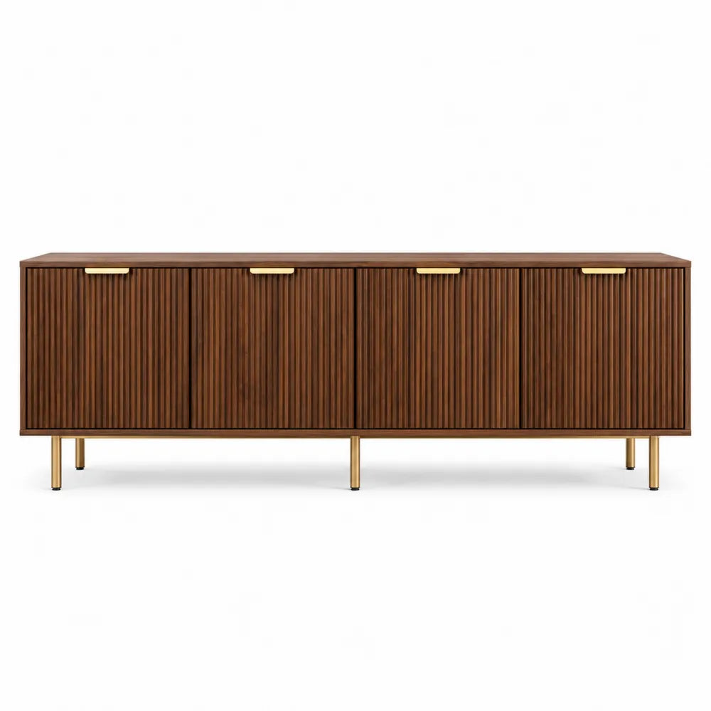 Walnut Veneer TV Stand with Brass Accents 200cm