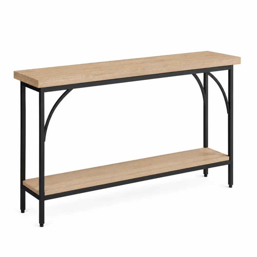 Console Table MDF Oak Veneer Metal Frame 120cm x 30cm x 80cm