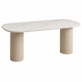 Rectangular Marble Top Dining Table with Fluted Wood Legs 180x90x75 cm