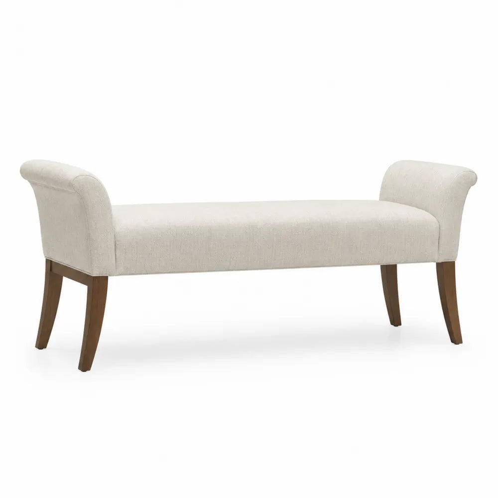 Linen Upholstered Bench with Solid Wood Legs 160cm Beige