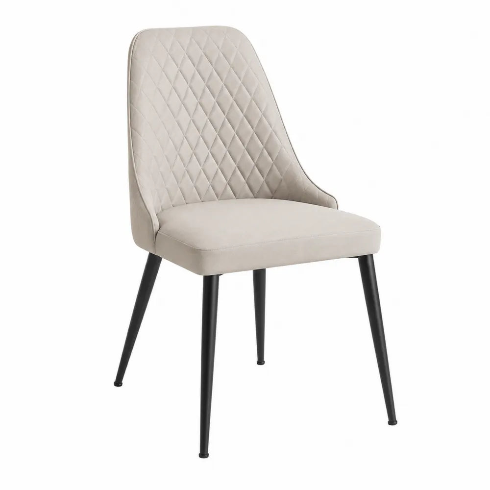 Beige Velvet Upholstered Dining Chair with Metal Legs