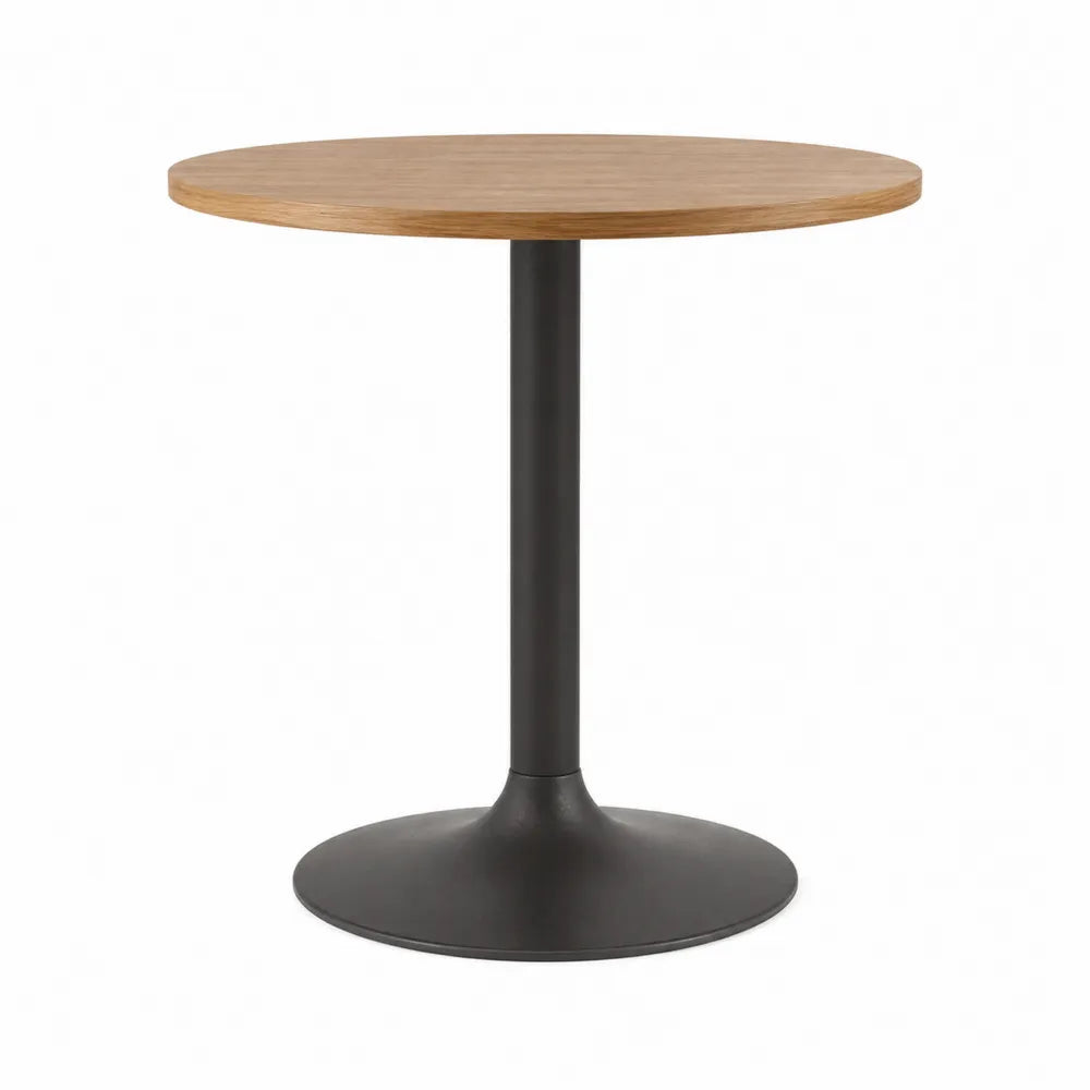 Round Bamboo Dining Table with Black Steel Base 80 cm