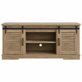 Wood TV Stand with Sliding Barn Doors and Shelves Natural Oak 132cm